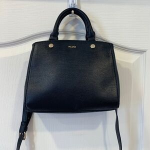 ALDO Black Structured Handbag with Top Handles & Shoulder Strap